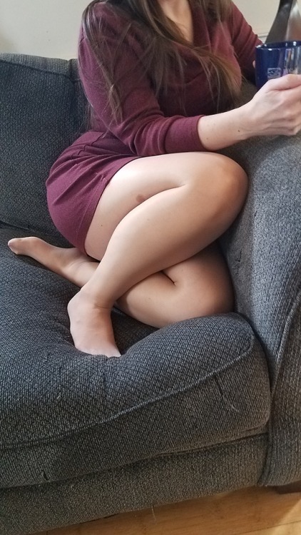 myprettywifesfeet:My pretty wife just relaxing with a coffee after work.please comment