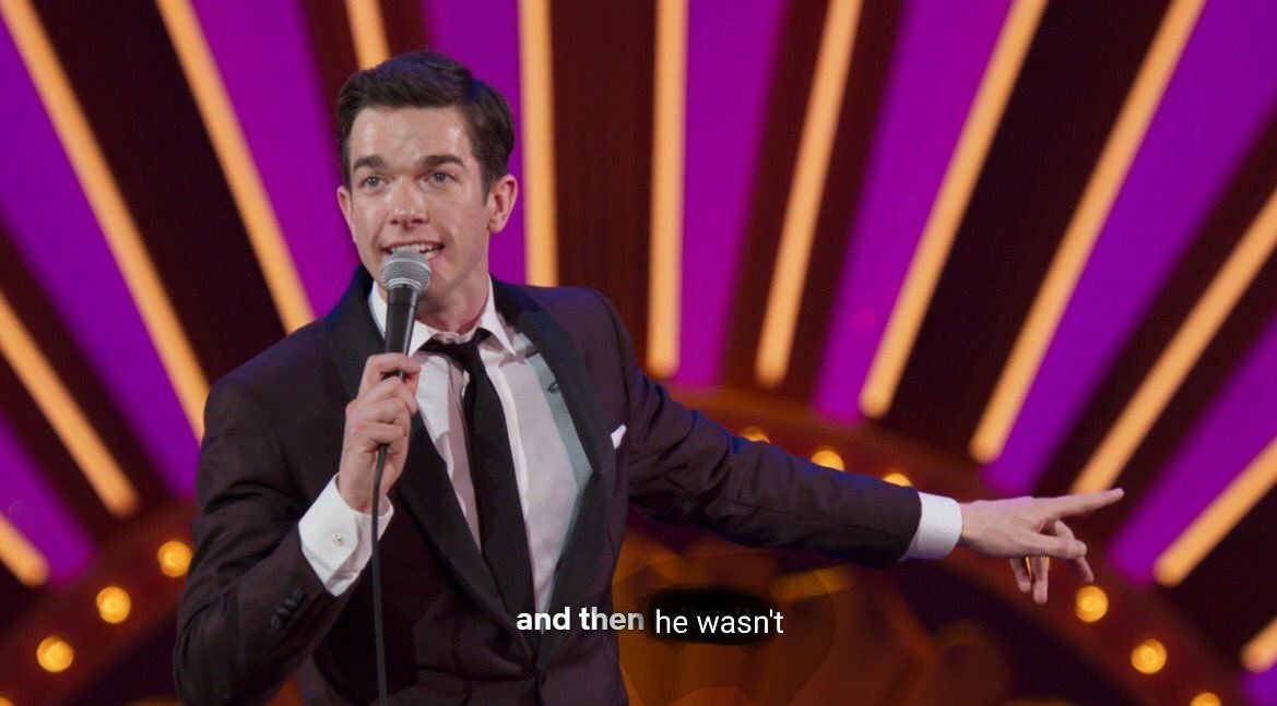 a meme screen cap of John Mulaney. it is captioned "and then he wasn't," with the "he wasn't" replacing crossed out text