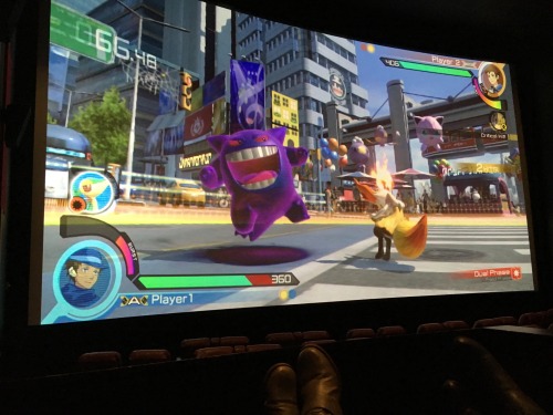 At one of those fancy movie theaters where the seats recline. This is awesome! Pokemon game advertis