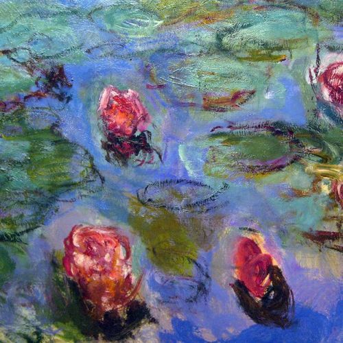 Detail: Water Lilies by Claude Monet, and Faustine Léo, 1842, by Henri Lehmann