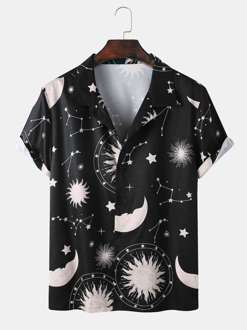 colorfultimetravelbeard:Fun Star Moon Starry Sky Print Beach Casual ShirtCheck out HEREGet all of th