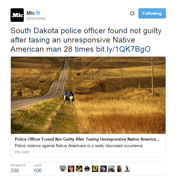 4mysquad:    Police Officer Found Not Guilty After Tasing Unresponsive Native American