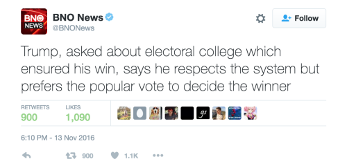 adurot:conspicuouslad:liberalshill:y’all, trump rEALLY didn’t want to be president Actually, this could work in our favor. Trump’s going to be president, but he could probably be convinced to get rid of the electoral college. It’s screwed us