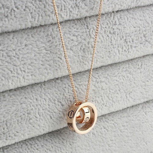 Fashion Alloy Plated Gold Double Rings Pendant Women&rsquo;s Necklace