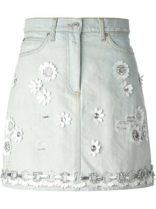 MSGM floral applique denim skirt