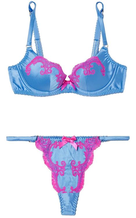 Agent Provocateur | Molly • in cornflower blue silk satin + fuchsia pink Leavers lace | AP