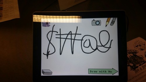 Seen left behind on the Mo Willems app on one of the library iPads.