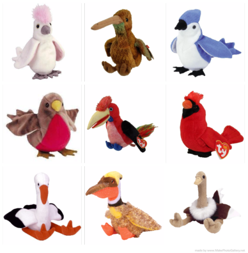 Beanie Baby BirdsNo d/dlg, c/gl, li/ttlesp/ace, caption deleter or supporter interaction