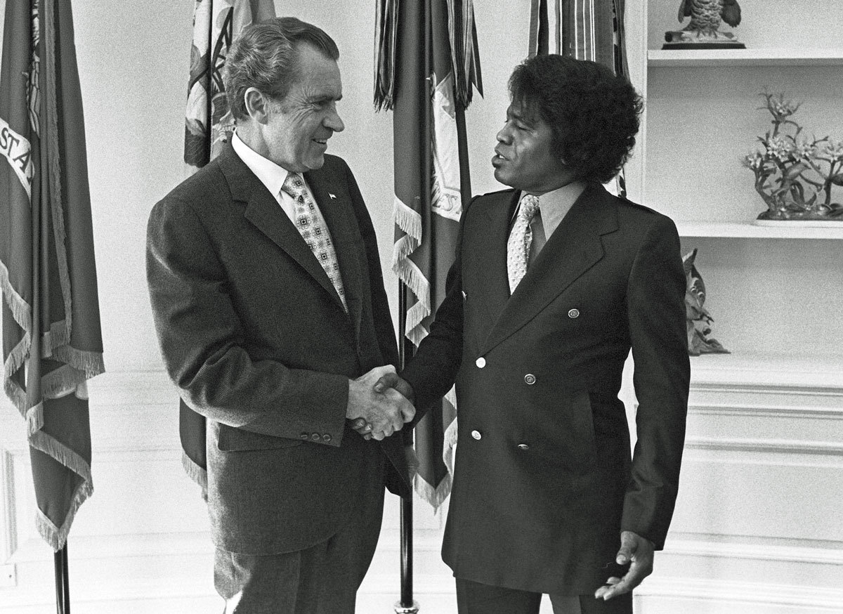 James Brown with President Richard Nixon in the White House and endorsing him in