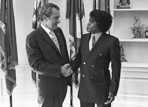 James Brown with President Richard Nixon in the White House and endorsing him in his bid for re-election. (1972)