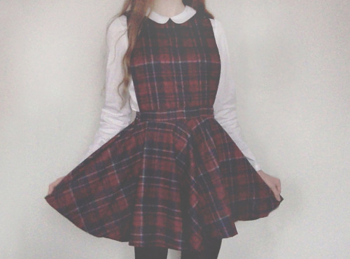 timidflower:  cute plaid dress I sewed by hand! ♡ 