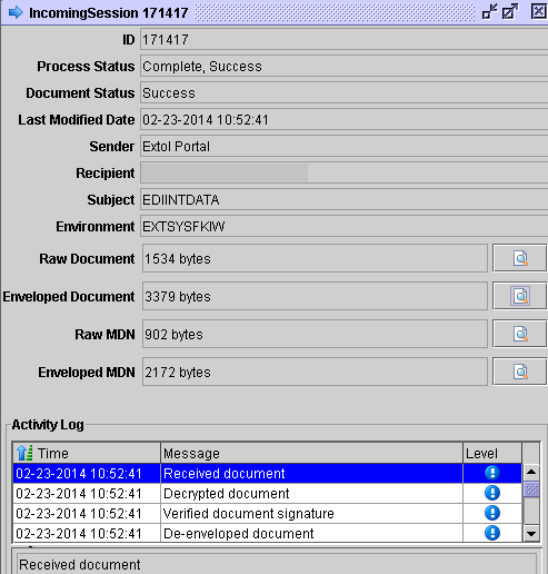 EXTOL Secure session view/properties