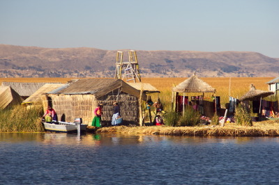 Islas flotantes de los uros, Houses on lago Titicaca, Peru