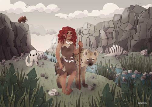 Cave girl and her hyena friend! Inspired by Creswell Crags, a local prehistoric gorge 