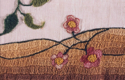 heaveninawildflower: Petticoat border (American, 1758). Linen with wool crewelwork embroidery. Image