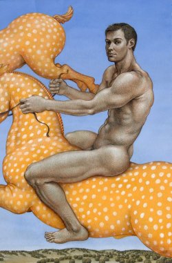 monsieurlabette:  the reins. 2011. Michael Bergt. American. 1956 - color pencil, gouache on toned paper.    