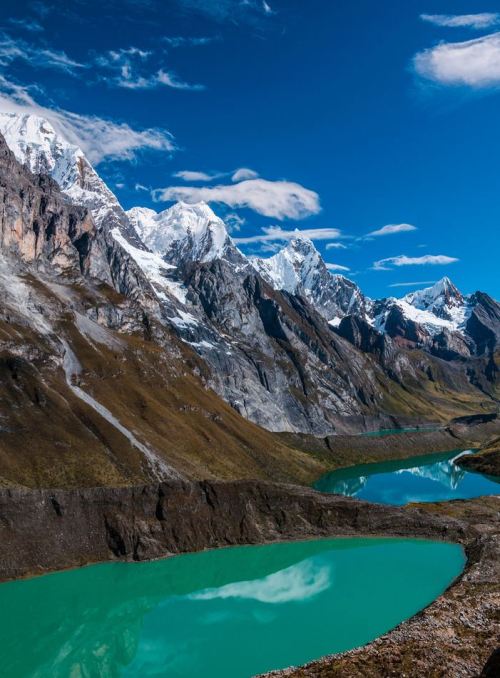 Glacier lakes and snowy peaks, Cordillera Huayhuash / Peru (by faltimiras).