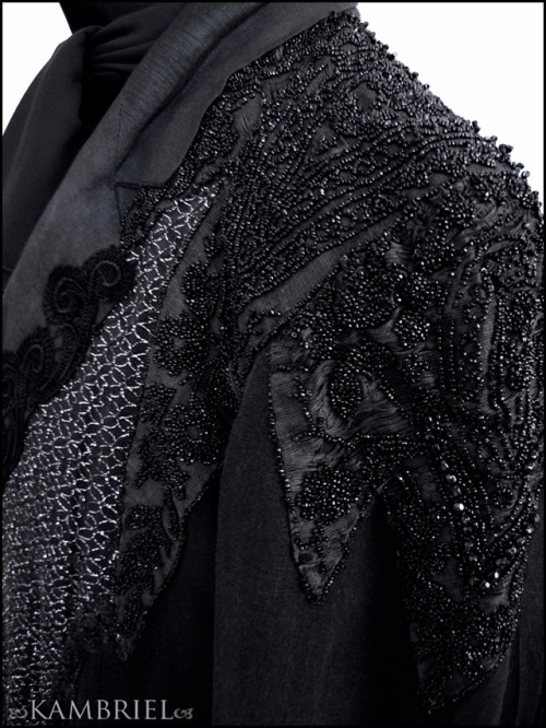 Ancient jet beads I barnacled upon the silk &amp; linen Kambriel jacket originally created for @