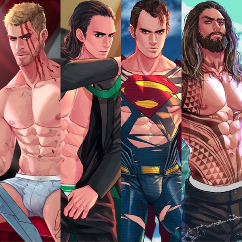 Draw some of my favorite Marvel and DC characters.Thor, Loki, Superman, AquamanYou can get the NSFW 
