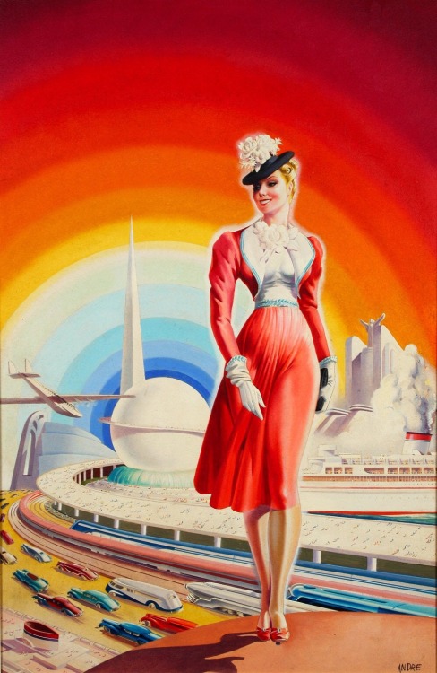 THIS ART WAS USED IN A POSTER FOR THE 1939 WORLDS’  FAIRE. 