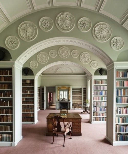 cair–paravel:The book room in Wimpole Hall, Cambridgeshire. The room was designed by Sir John 