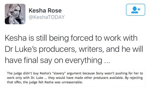 krxs10:  !!!!!!! BREAKING NEWS !!!!!!!  A New York judge on Wednesday decimated Kesha’s lawsuit against Dr. Luke, throwing out all seven claims against the music producer she alleges drugged, raped, and abused her. And people wonder why fewer than 1