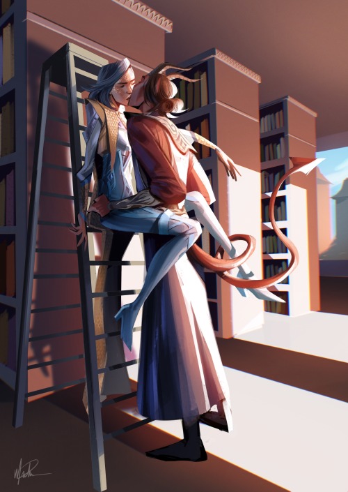 Smooch The Wizard! I Commissioned @maxinedavid_ On IG For A Rolan X Lair Library Ladder Kiss And The
