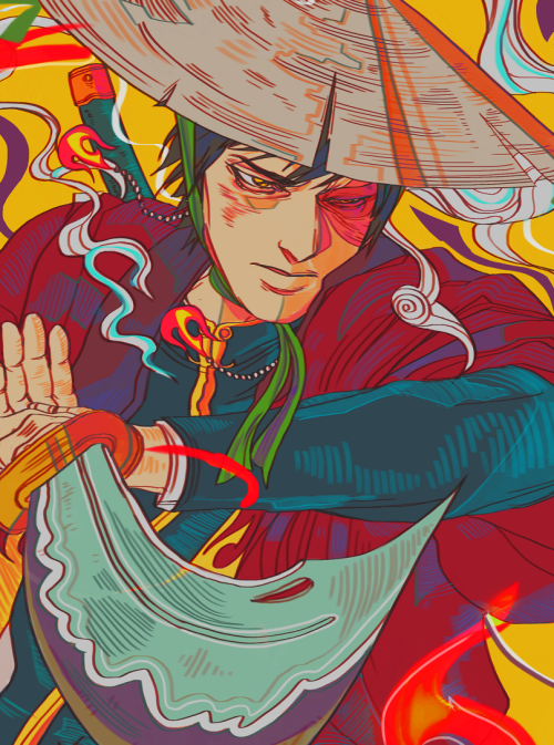 atladescribed:heynougat: it’s a fire boy and colors happened – oh yeah i did a kny vibe [ID: a digital portrait of Zuko from Avatar: the Last Airbender. The drawing is done in bright, vibrant colors, and depicts Zuko from the mid leg up, facing the