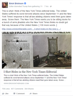 exeunt-pursued-by-a-bear:  paxamericana:  brainstatic:  The New York Times ran its first front page editorial in 95 years. It’s about America’s gun problem. A conservative blogger shot at it.  nothing says “responsible gun owner” like shooting