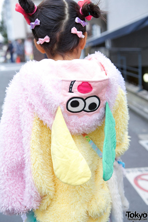 Adorable next generation Harajuku girl Moka wearing a colorful Jam coat and cute items mostly handma