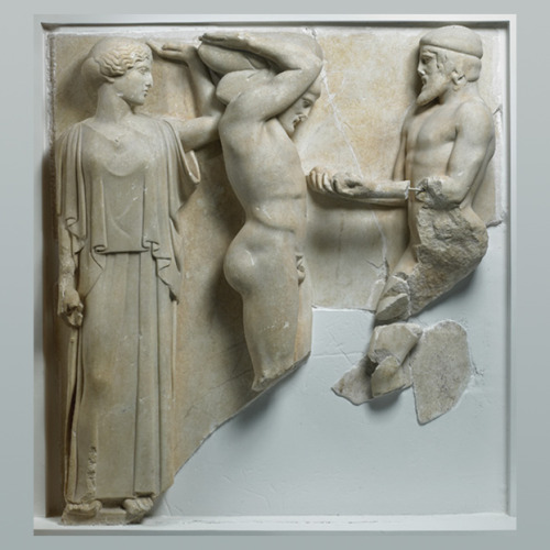 archaeologs:Metope 10 from the Temple of Zeus at Olympia, c. 470–457 bce. 5 ft 3 in (1.60 m). Athena