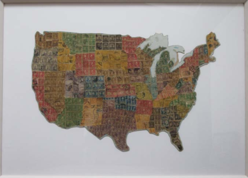Artist Unknown - POSTAGE STAMP MAP OF UNITED STATES, 1932Map constructed of postage stamps with each