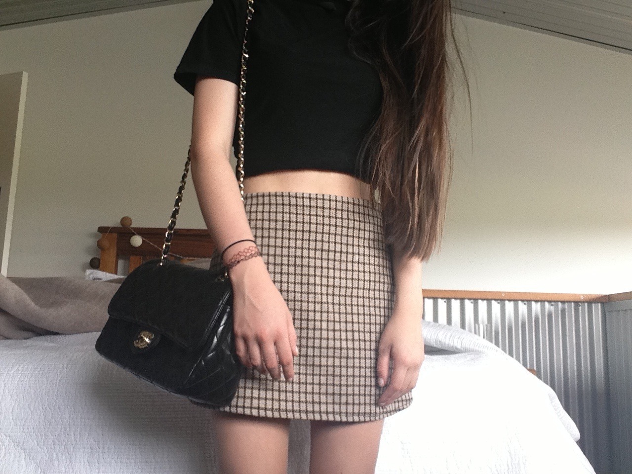 guavai:  Outfit of the day: Wearing my skirt made by me, chanel bag and a plain black