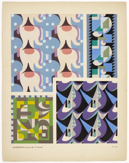 Maurice Pillard Verneuil, abstract art deco ornaments from Kaleidoscope,1920s. Pochoir print. Publis