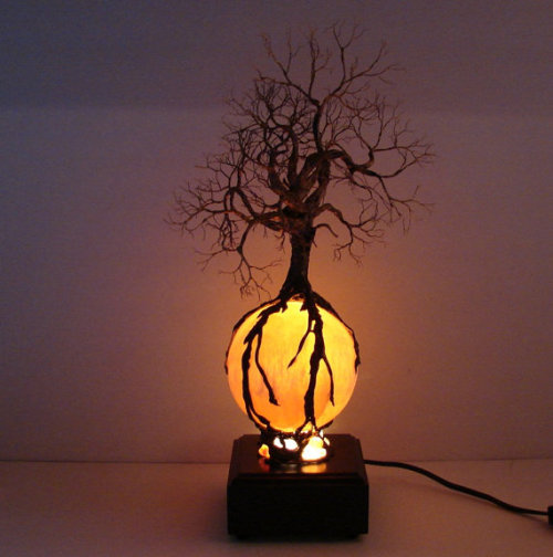 wickedclothes:  Tree of Life with Light Base This Tree of Life sculpture is placed upon a polished, natural selenite sphere. Sold on Etsy.