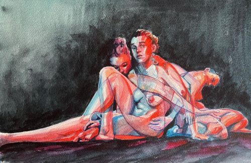 longdogart:Hold On Tight. Watercolor on Arches paper, 12x18(?)… Another piece from a series that I’v