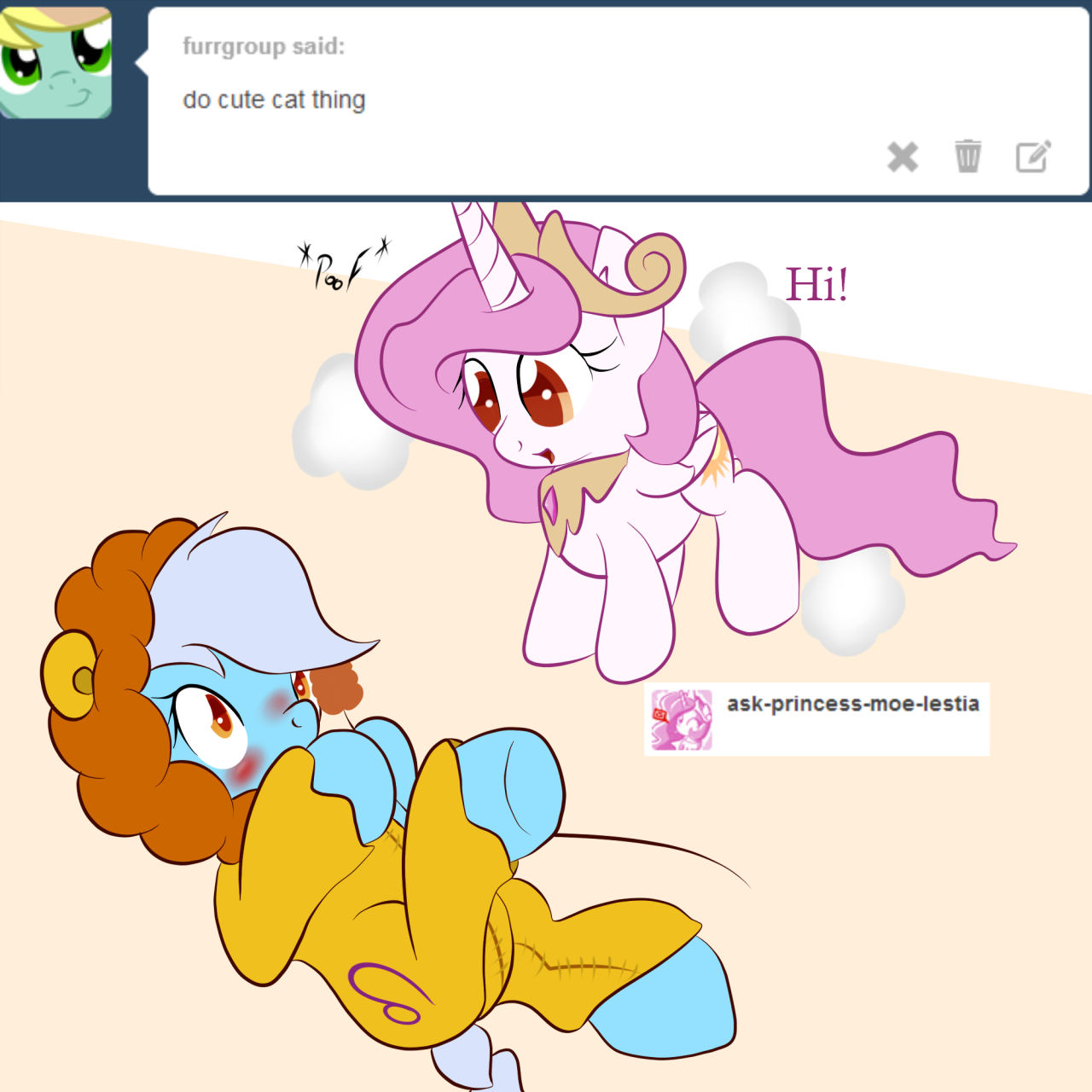 ask-leo-pony:  &lt;Leo&gt; Ahhhh! *hides* (Guest pony: ask-princess-moe-lestia)