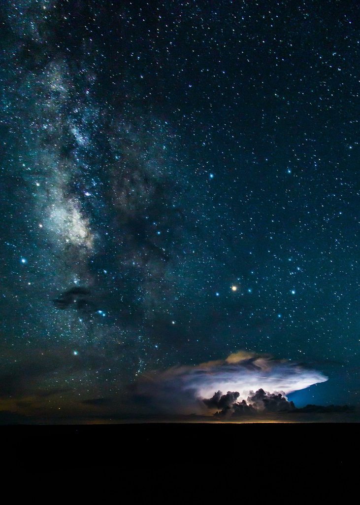 space-pics:  Milky Way over the Grand Canyon as lightning illuminates a cloud, By