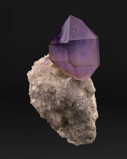 hematitehearts:  Amethyst on QuartzLocality:  Reel Mine, Iron Station, Lincoln Co., North CarolinaSize:   8.5 x 5.3 cm  