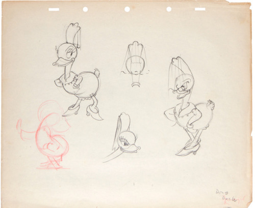 Production drawings from the 1937 Disney short, Don Donald.The cartoon introduced a love interest fo