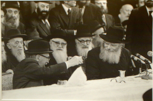 President of Israel Zalman Shazar toasts the Lubavitcher Rebbe At 770, Crown Heights, Brooklyn, 1973