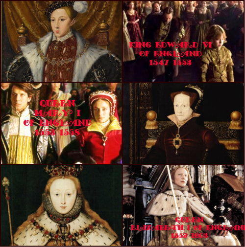 minervacasterly:The Children and heirs of Henry VIII: Edward VI, Mary I and Elizabeth I of England, 