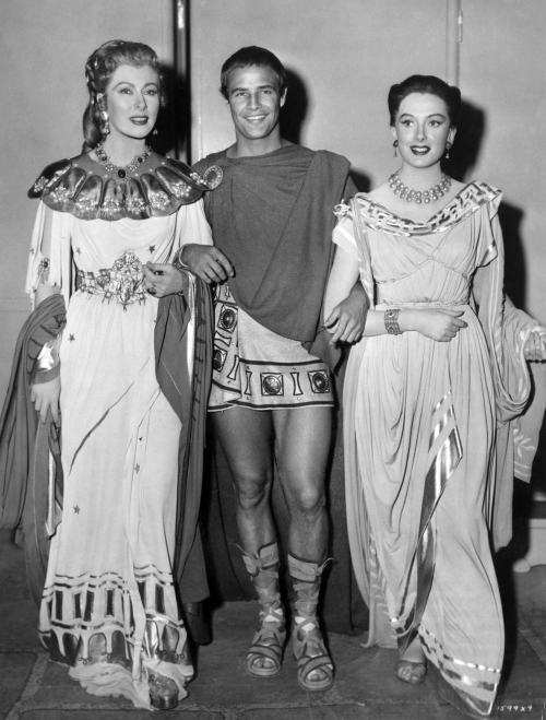 bucolicae-archived-deactivated2: Marlon Brando, Greer Garson and Deborah Kerr on the set of Julius C