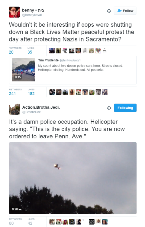 mrbowtiefly:  tfry1440:  ultra13:  lagonegirl:  You gonna #FreddieGray us?    Heavy police presence as Baltimore residents grieve for slain rapper     A heavy police presence accompanied dozens of fans of rapper Lor Scoota as they took to the streets