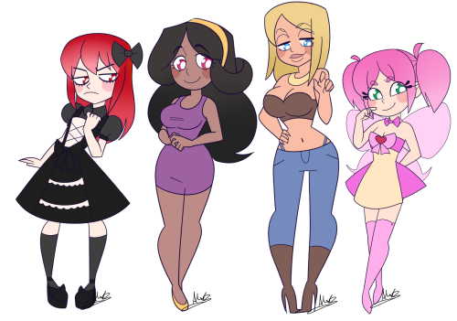 telltale-sheriff:  Experimenting with a more cartoony style so I drew my fav babes from Huniepop and Huniecam! @huniepot Took some liberty with their design and messed with their outfits a little <3 