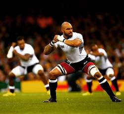 rowdymike:  Harlequins back row Netani Talei performing the cibi for Fiji. by harlequinsrugby http://ift.tt/1KUk13t 