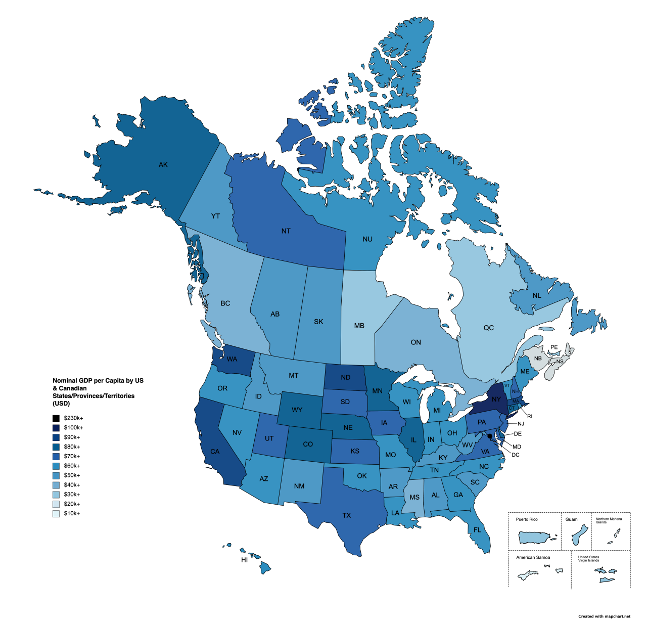 Gallantry curve Many Nominal GDP per Capita by US & Canadian... - Maps on the Web