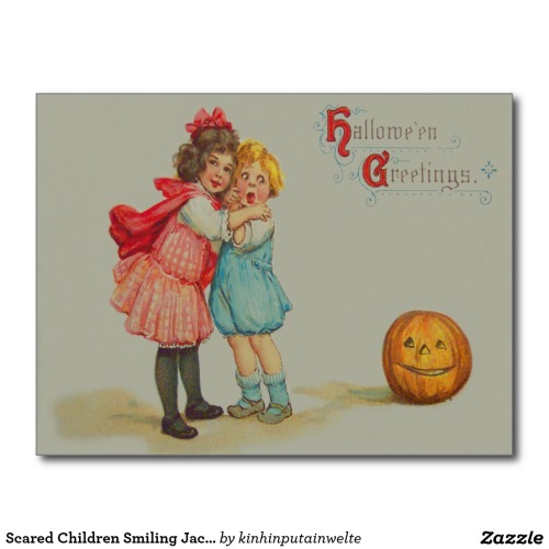 Scared Children Smiling Jack O’ Lantern Pumpkin Postcard - $1.10 Made by Zazzle Paper Vintage 