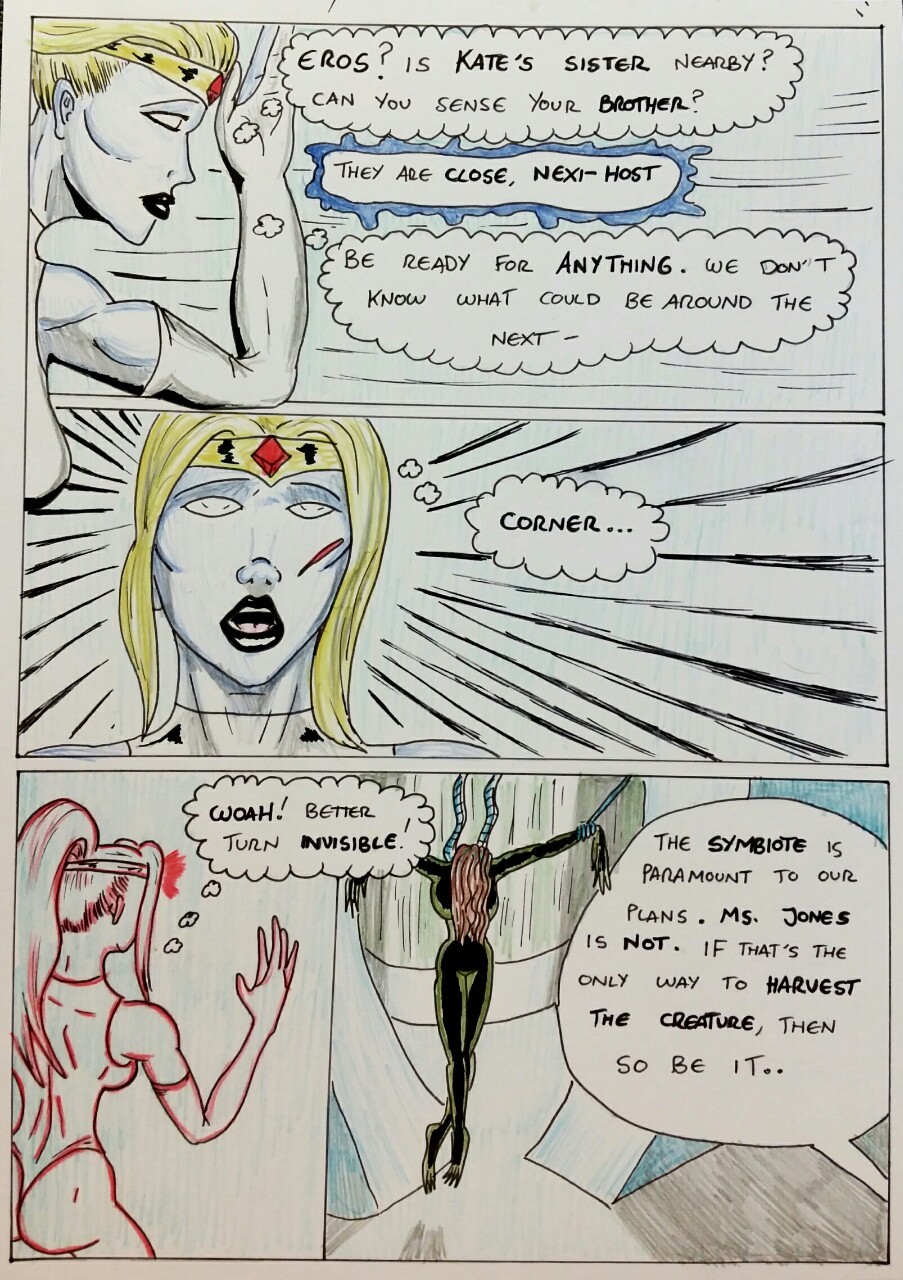 Kate Five vs Symbiote comic Page 123  We catch up with Nexus Girl as she persues