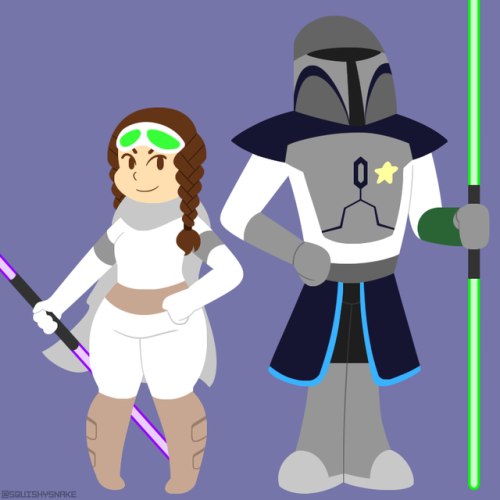 Commission for @scaryandy, ft. @cptmaximum! Their Star Wars OCs, Shandala Star and Kevin Parjai &